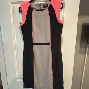 Tahari ASL Black Pink and Black Midi Dress